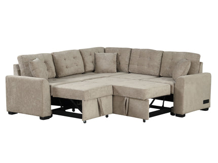 L-Shape Sofa Bed Pull-Out Sleeper Sofa With Wheels, USB Ports, Power Sockets For Living Room