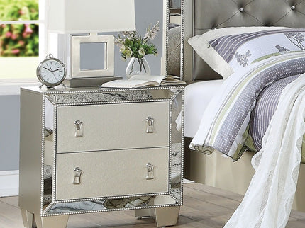 Nightstand With 2 Drawers And Mirror Accent - Silver