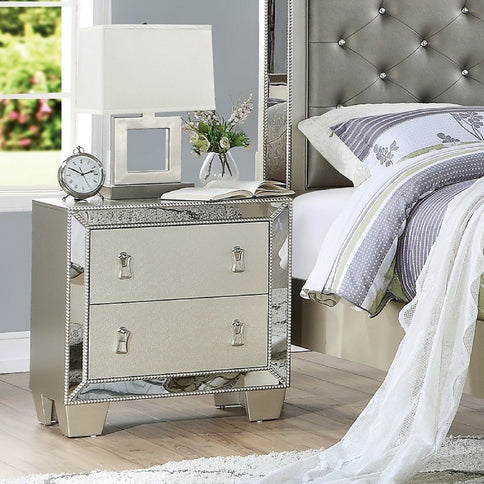 Nightstand With 2 Drawers And Mirror Accent - Silver