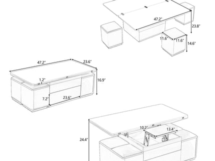 Lift Top Coffee Table With 4 Storage Stools