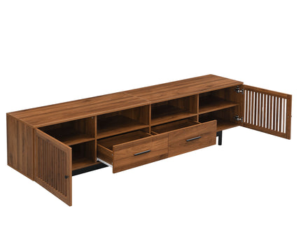 TV Stand, Media Console With 2 Drawers, Soft Closing Slatted Doors, Living Room Entertainment Center - Walnut