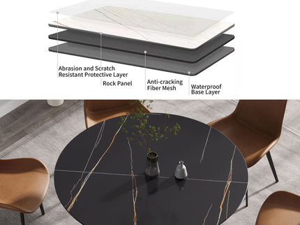 53.15" Modern Artificial Stone Round Carbon Steel Base Dining Table, Can Accommodate 6 People - Black / White