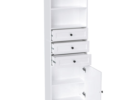 Tall Storage Cabinet With 3 Drawers And Adjustable Shelves For Bathroom