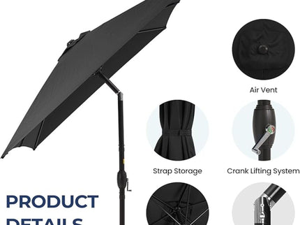 Rectangular Patio Umbrella With Crank Tilt, Polyester UV-Resistant Canopy