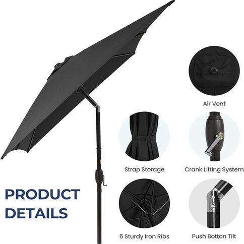 Rectangular Patio Umbrella With Crank Tilt, Polyester UV-Resistant Canopy