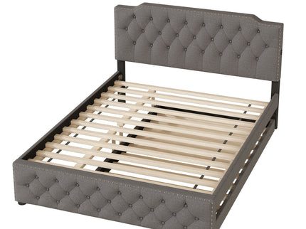Upholstered Platform Bed With Trundle And 2 Sets Of USB Ports On Each Side, Fabric