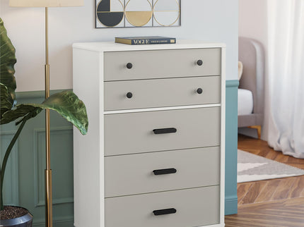 Valencia - 5 Drawer Dresser - White / Gray