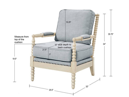 Arm Chair With Open Back Spindle Design, Padded Armrests