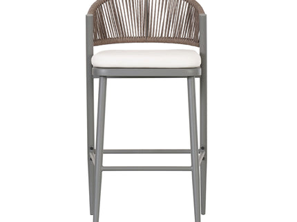 Outdoor Bar Height Metal Frame Counter Stools With Scallop Shaped Backrest & Water Resistant Cushions