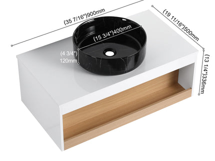 Floating Bathroom Vanity With Vessel Sink With Open Shelf Storage