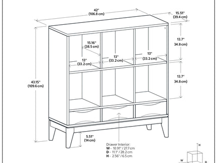 Harper - Low 6 Cube Storage With Drawers - Walnut Brown