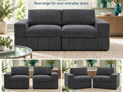 Oversized Modular Loveseat, 2 Piece Living Room Sofa Set - Dark Gray