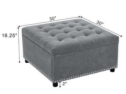 Square Tufted Storage Ottoman With Nailhead Trim