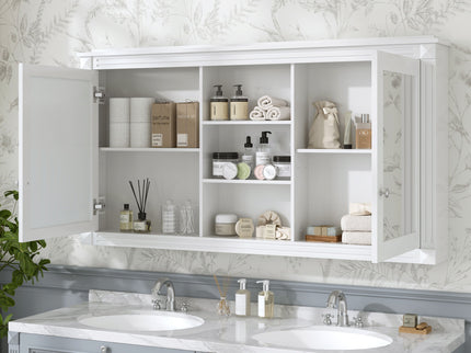Modern Wall-Mount 2 In 1 Mirror Cabinet With Adjustable Shelves, Soft-Closing Hinges