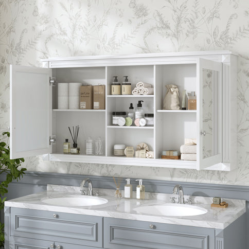 Modern Wall-Mount 2 In 1 Mirror Cabinet With Adjustable Shelves, Soft-Closing Hinges