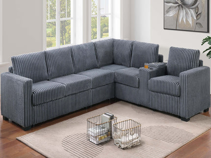 Modern Style L-Shape Sectional Set, USB Ports, Cup Holder