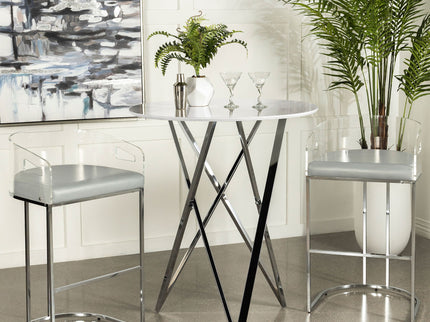Halverson - Round Top Bar Table - White / Silver