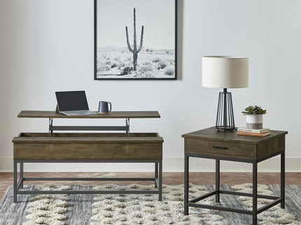 Walton - 2 Piece Coffee And End Table Set With Lift Top Design - Brown Oak