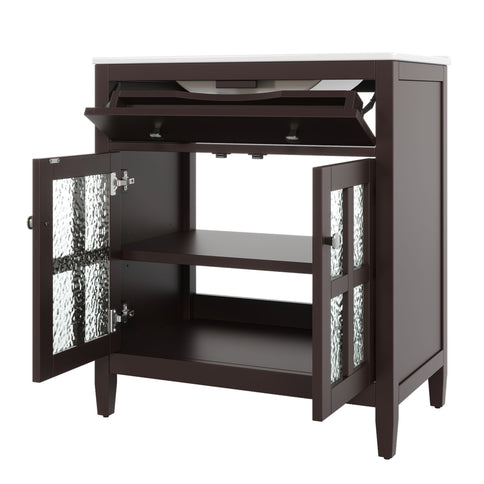 Bathroom Vanity With Ceramic Sink, Adjustable Shelf & Tip Out Tray