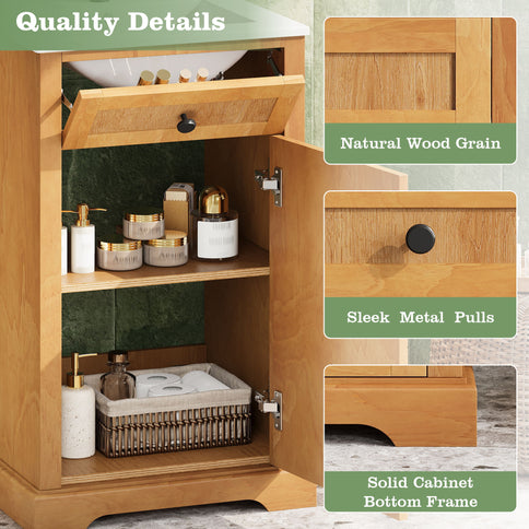 Bathroom Vanity With Integrated Sink, Soft-Closing Door - Natural Wood