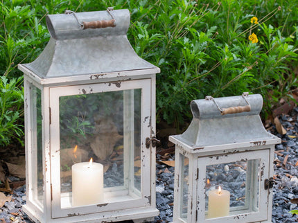 Wooden Candle Lantern Decorative, Hurricane Lantern Holder Decor For Indoor Outdoor, Home Garden Wedding - White