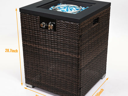 Propane Gas Square Fire Pit, Tile Tabletop With Beautiful Wicker Base For Outside