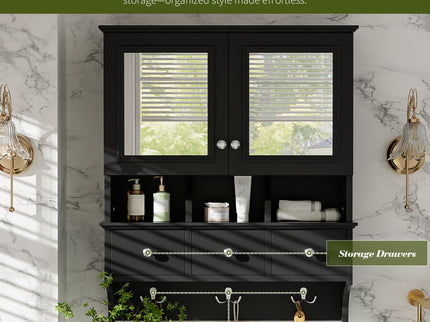 Modern Bathroom Mirror Cabinet With Drawers, Organizer Hooks, And High-Definition Mirrors