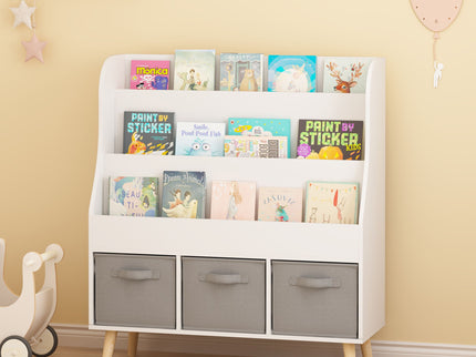 Bookshelf With 3 Bins, Storage Shelf For Toys And Books