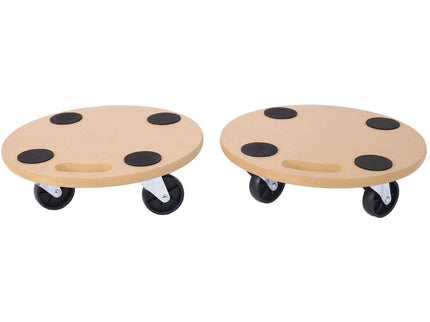 Furniture Moving Dolly, Heavy Duty Wood Rolling Mover With Wheels For Piano Couch Fridge Heavy Items, Securely Holds 500 Lbs (2 Piece Round Platform) - Natural