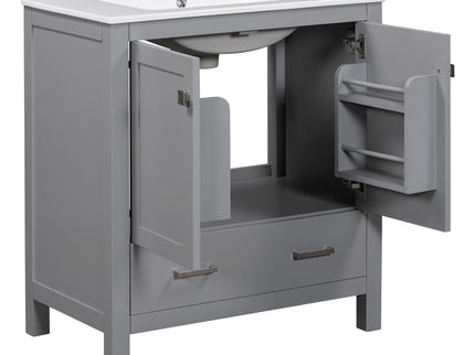 Bathroom Vanity With Single Sink, Combo Cabinet Undermount Sink, Bathroom Storage Cabinet With Two Doors And A Drawer, Soft Closing, Multifunctional Storage, Solid Wood Frame