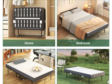 Twin Extra Long Folding Bed With Adjustable Headboard, Cot With Memory Foam Mattress - Black