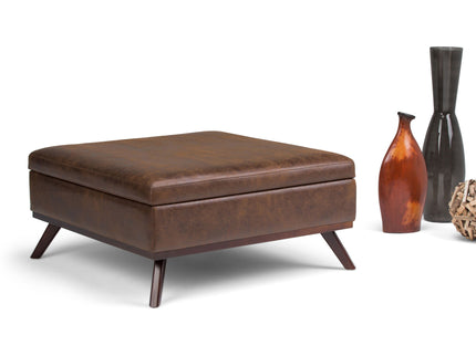 Owen - Square Coffee Table Storage Ottoman - Distressed Chestnut Brown