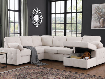 Nyhan - Upholstered Corner Sectional With Pull Out Loveseat And Storaged Chaise
