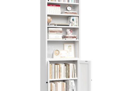 Bookcase Tall 5-Tier Adjustable Storage Shelf With Door Deep - White