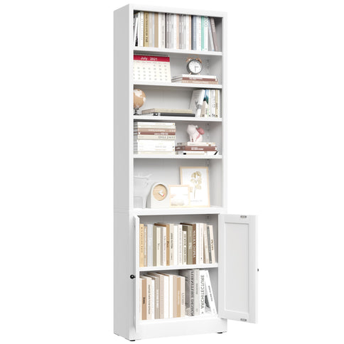 Bookcase Tall 5-Tier Adjustable Storage Shelf With Door Deep - White