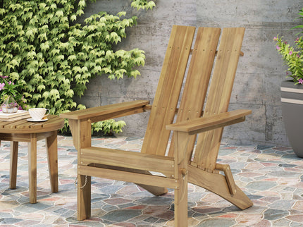 Outdoor Foldable Adirondack Chair With Slat Back - Natural