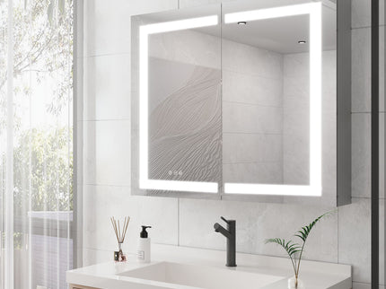 Medicine Cabinet With LED Vanity Mirror, Anti-Fog, Waterproof, Dimmable With Touch Switch