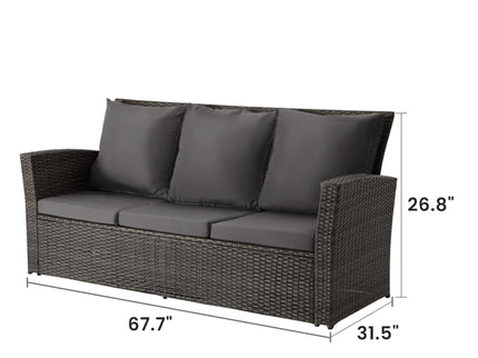 All-Weather Wicker 3 Seat Patio Sofa With Thick Cushions