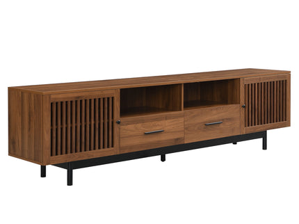 TV Stand, Media Console With 2 Drawers, Soft Closing Slatted Doors, Living Room Entertainment Center - Walnut