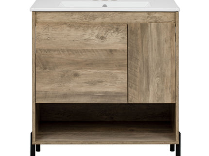 Bathroom Vanity Cabinet With Sink, Sliding Drawer, Soft Closing Door, Open Shelf - Natural Wood