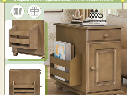 Vintage Flip Top Side Table With USB Ports