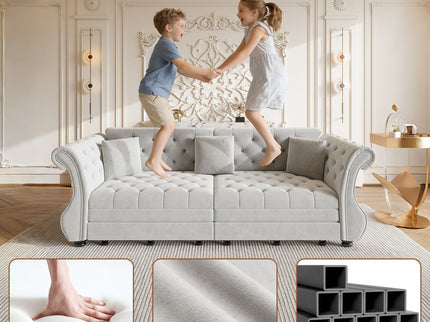 Oversized Chesterfield Pull Out Sofa Bed, Roll Arm Couch With Flower Tufting For Living Room