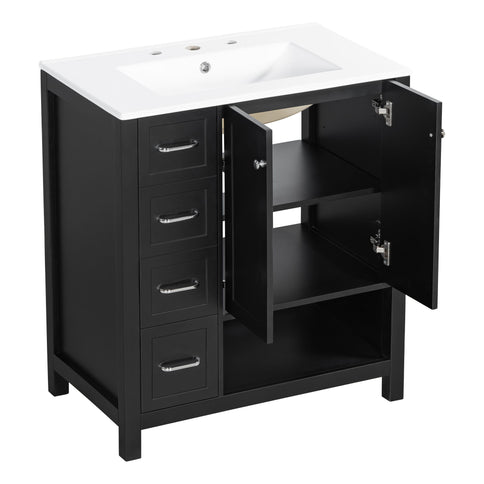 Bathroom Vanity With Sink Top, Bathroom Vanity Cabinet With 2 Doors And 2 Drawers, Open Shelf