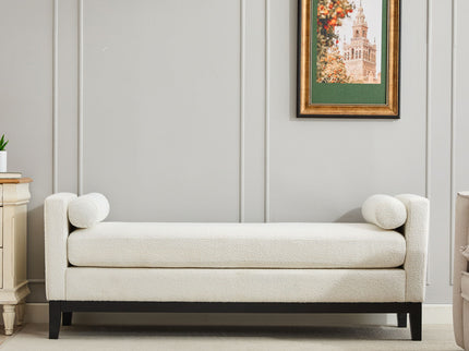 Upholstered End Of Bed Bench With Arms, 2 Bolsters For Bedroom - Ivory