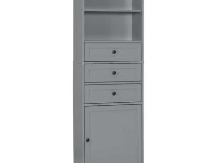 Tall Storage Cabinet With 3 Drawers And Adjustable Shelves For Bathroom
