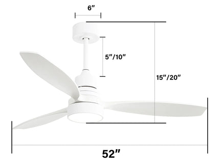 52" Ceiling Fan White 3 Blades Remote Control Reversible DC Motor With LED Light - Matte White