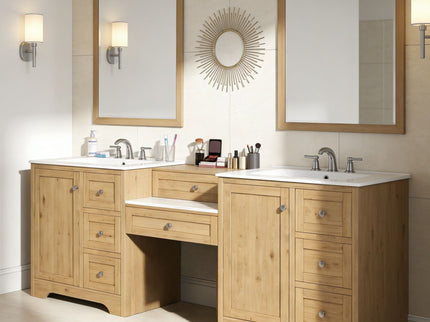 Double Sink Bathroom Vanity With Countertop, 2 Ceramic Sinks, 6 Drawers, Soft Close Design