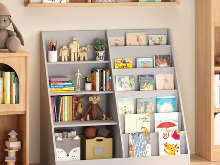 Bookshelf And Toy Storage Organizer, 4 Tier Bookcase With Display Stand For Playroom