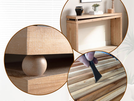 Slim Console Table, Narrow Entryway Table With Bead Detail - Light Natural / Natural