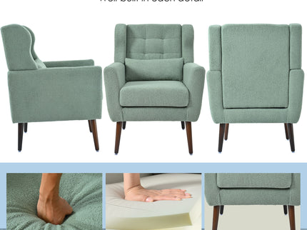 Modern Accent Chair, Teddy Fabric Living Room Chairs Comfy Reading Chair, Mid Century Accent Chair, Lounge Arm Chairs Armchair For Living Room Bedroom - Light Green